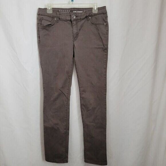 Sonoma Life & Style Pants Slim Straight sz 10 Brown 5 pocket soft cotton EUC - Picture 6 of 12